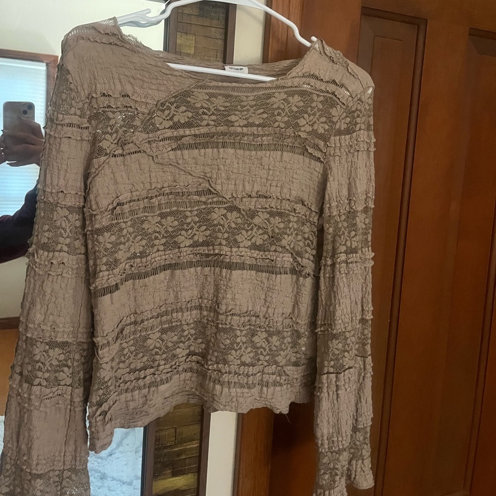 Cotton On Textured Lace Blouse - Taupe